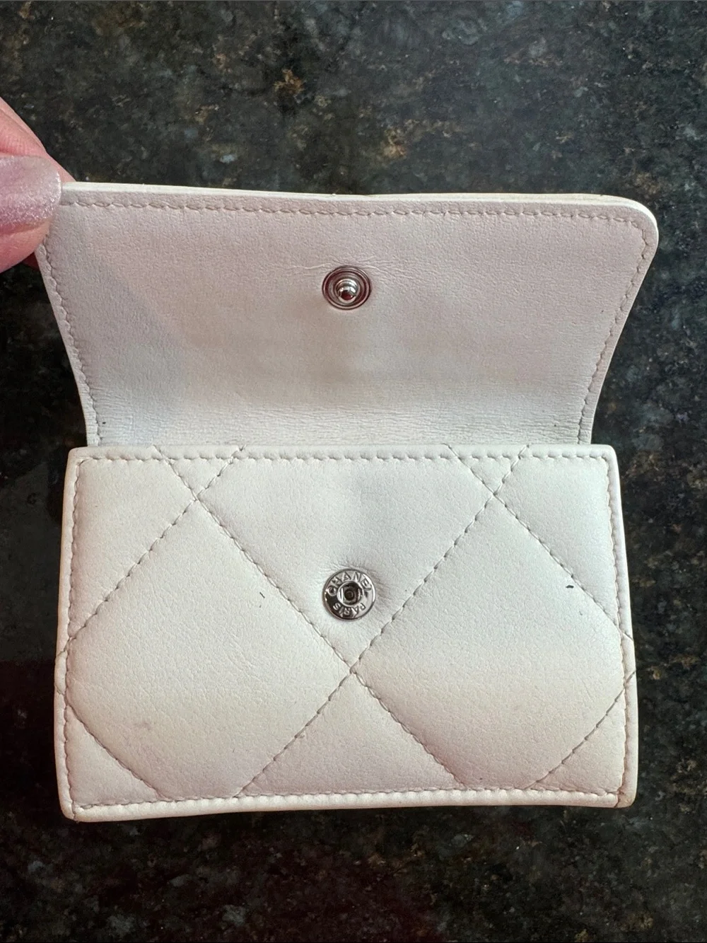 CHANEL Quilted Small Wallet in Light Beige with Black CC Logo